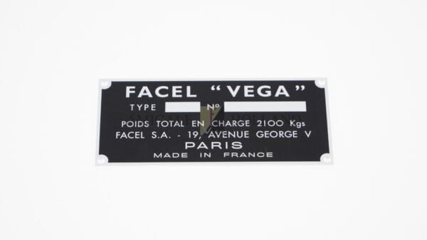 Manufacturer's plate (chassis number 8 cyl)