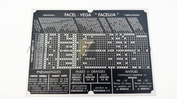 Metal maintenance plate for Facellia